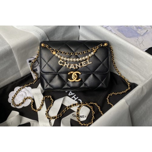 Chanel AS4986 Mini Flap Bag in Black Shiny Lambskin