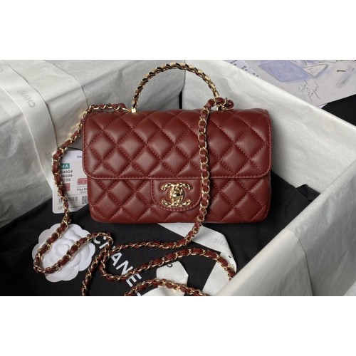 Chanel AS4924 Mini Flap Bag With Top Handle In Red Shiny Lambskin