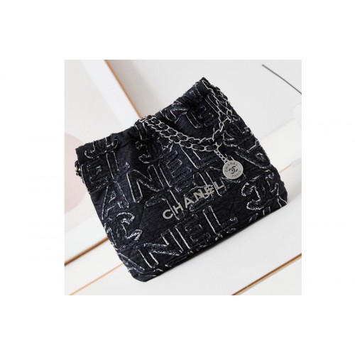 Chanel 22 Small Handbag AS3260 In Black Denim