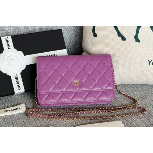 Chanel WOC Wallet on Chain Bag in Purple Grained Calfskin With Gold
