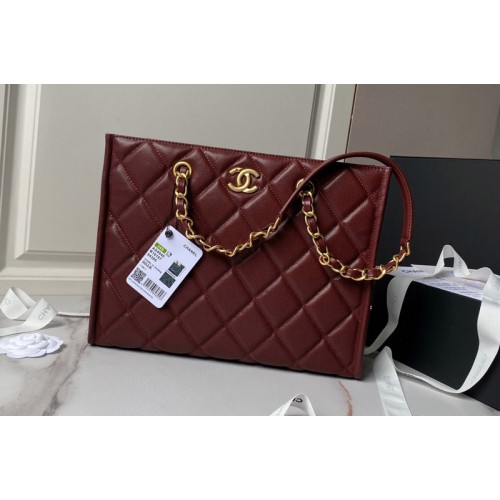 Chanel AS4940 Small Shopping Bag in Dark Burgundy Grained Calfskin