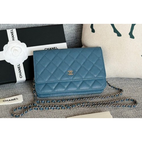 Chanel WOC Wallet on Chain Bag in Dark Blue Grained Calfskin With Silver