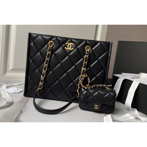 Chanel AS4940 Small Shopping Bag in Black Grained Calfskin Chanel AS4940 Small Shopping Bag in Black Grained Calfskin
