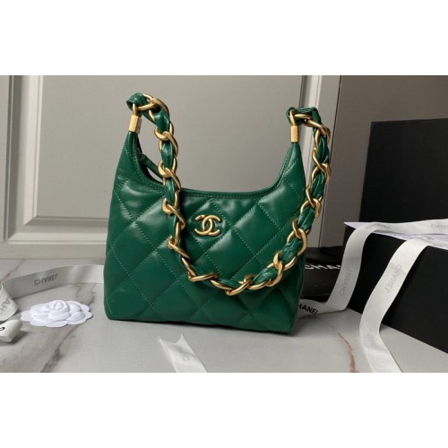 Chanel AS4922 Small Hobo Bag in Green Shiny Lambskin