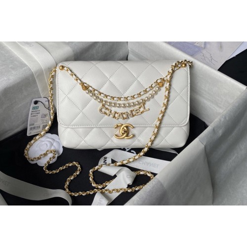 Chanel AS5011 Small Flap Bag in White Shiny Lambskin