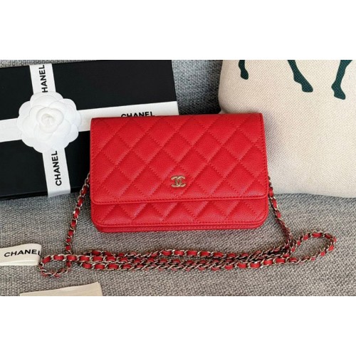 Chanel WOC Wallet on Chain Bag in Red Grained Calfskin With Silver Chanel WOC Wallet on Chain Bag in Red Grained Calfskin With Silver