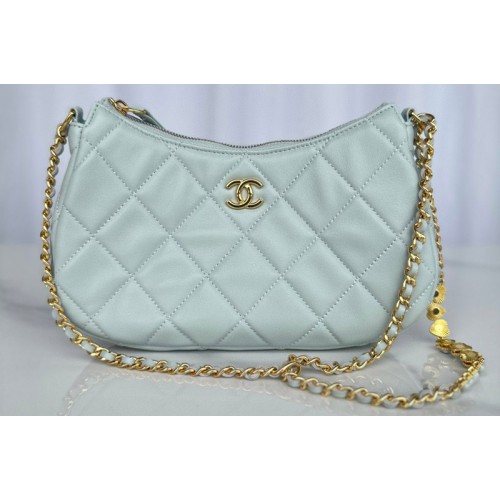 Chanel Small Hobo Bag in Light Blue Lambskin Leather