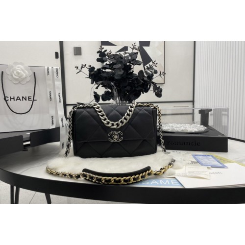 Chanel 19 Large Handbag AS1161 in Black Lambskin Leather