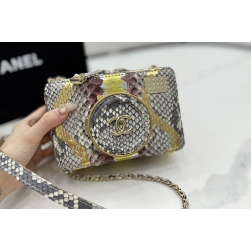 Chanel AS4817 Camera Bag in Silver/Gold Snake Leather
