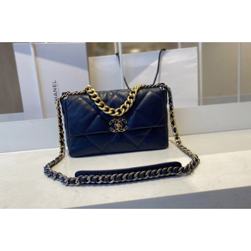 Chanel 19 Large Handbag AS1161 in Blue Lambskin Leather