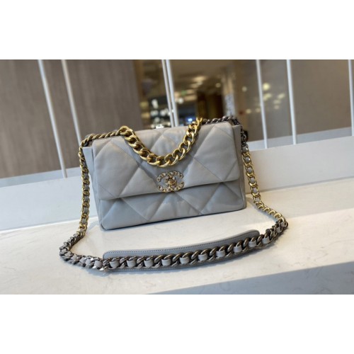 Chanel 19 Large Handbag AS1161 in Gray Lambskin Leather