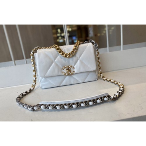 Chanel 19 Handbag AS1160 in White Lambskin Leather