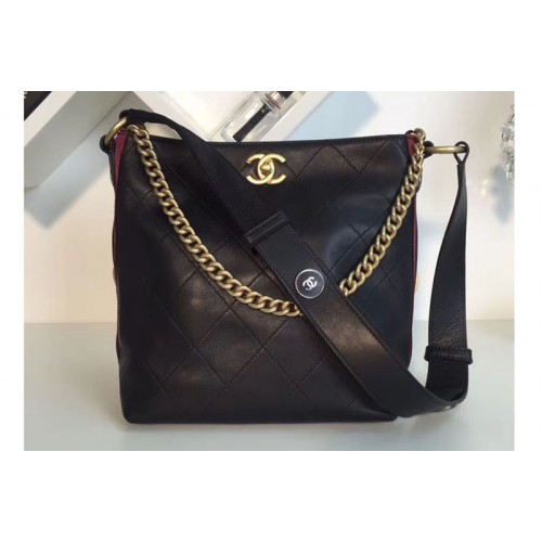 Chanel Calfskin Hobo Handbag Black and Red A57573