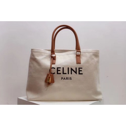 Celine Horizontal Cabas Tote Bags in Canvas with Celine print and calfskin