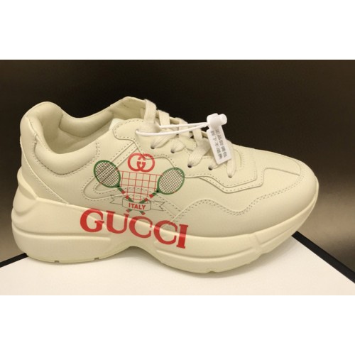 Women and Men Gucci Rhyton Tennis Sneakers in White Leather