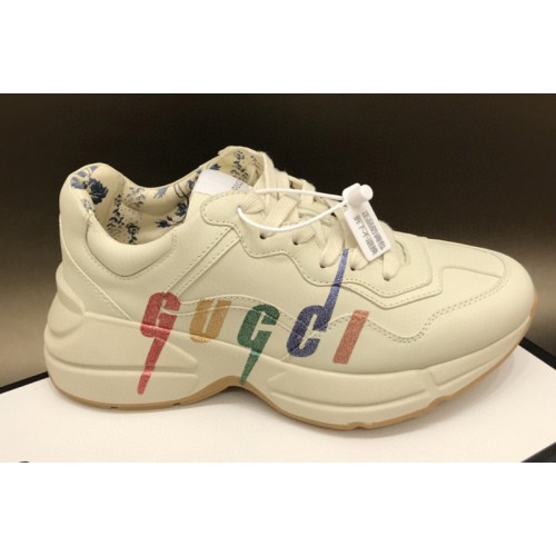 Women and Men Gucci Rhyton leather sneaker with Gucci Blade in White Leather