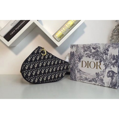 Dior Saddle zipped clutch in blue Dior Oblique jacquard canvas Dior Saddle zipped clutch in blue Dior Oblique jacquard canvas