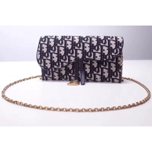 Dior S5614 Oblique Saddle long wallet blue Dior Oblique jacquard canvas