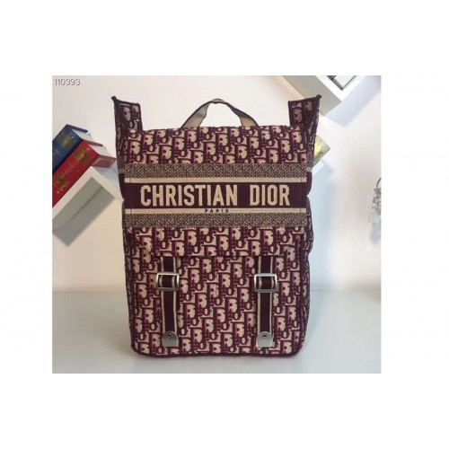 Dior M1293 Embroidered Canvas Backpack in Burgundy Dior Oblique embroidered canvas