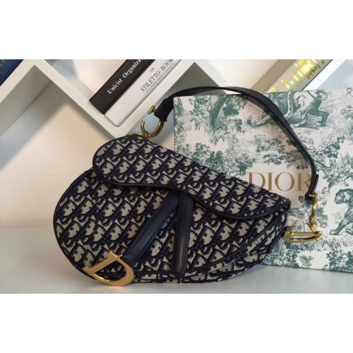 Dior M0446 Oblique Saddle bags in blue Dior Oblique jacquard canvas