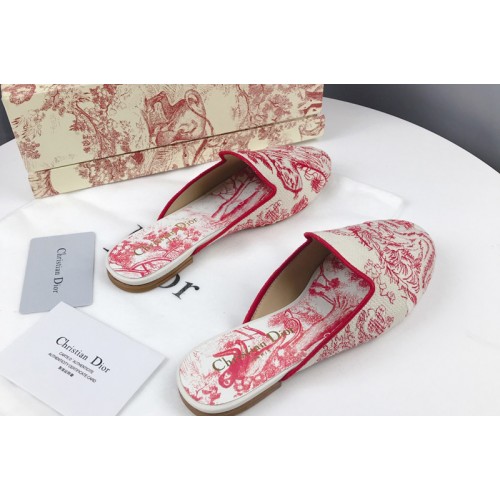 Womens Dior Baby-D Embroidered slippers and Shoes Red Oblique Embroidered Canvas