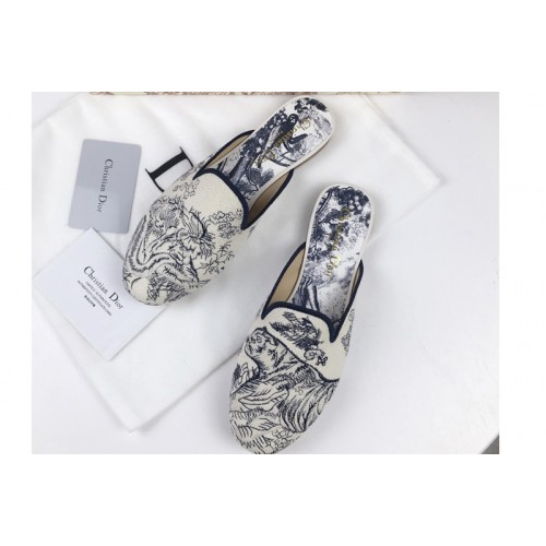 Dior Baby-D Embroidered slippers and Shoes Blue Oblique Embroidered Canvas