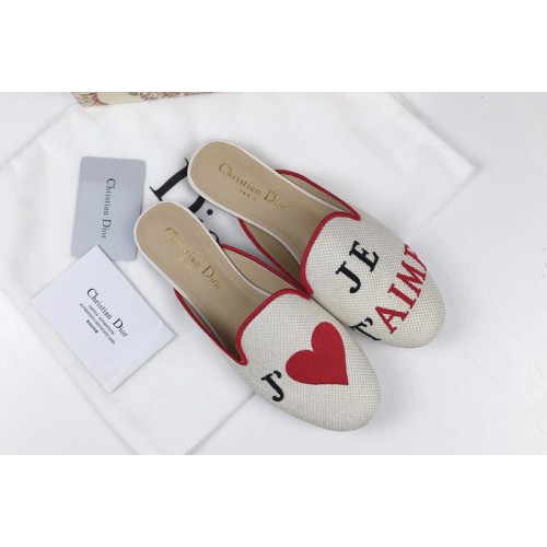Womens Dior Baby-D Beige Embroidered slippers and Shoes with je taime Embroidered