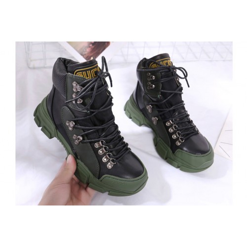 Mens Womens Gucci Flashtrek sneaker Green and Black Leather