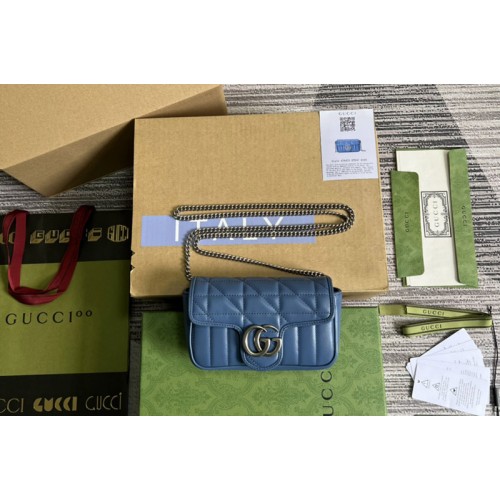 Gucci Marmont leather super mini bag in Blue matelasse leather