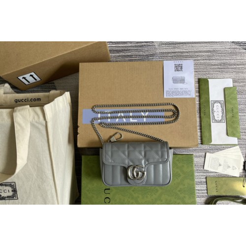 Gucci Marmont leather super mini bag in Grey matelasse leather