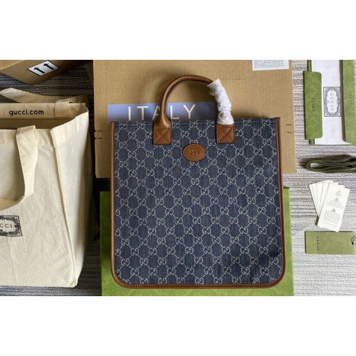 Gucci Childrens Tote Bag in Blue and ivory denim jacquard