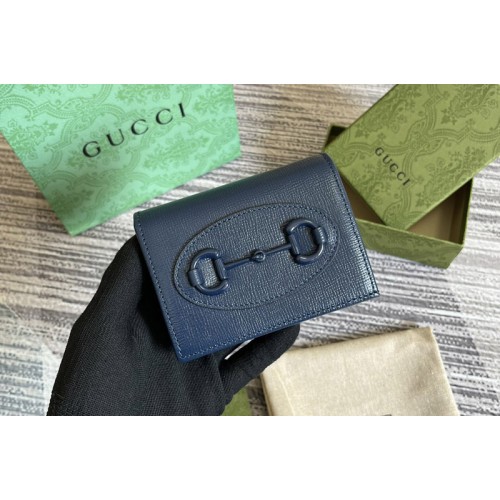 Gucci Horsebit 1955 card case wallet in Blue leather