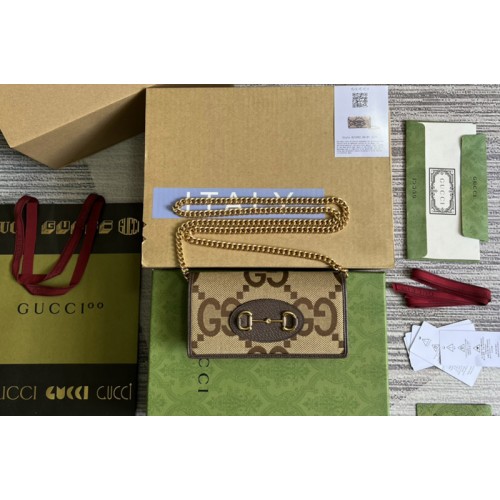 Gucci Horsebit 1955 wallet with chain in Camel and ebony jumbo canvas