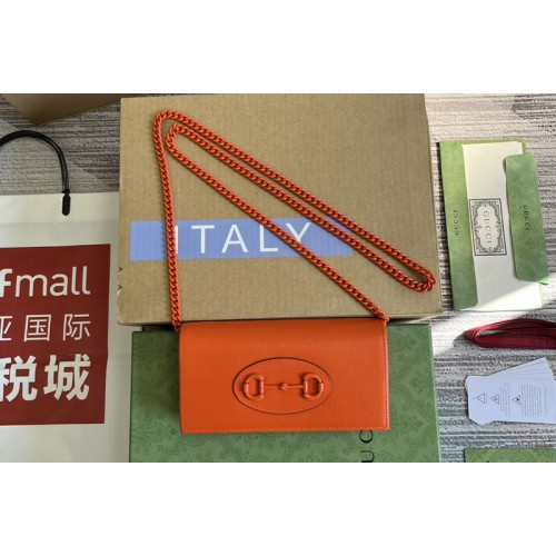 Gucci Horsebit 1955 wallet with chain in Orange leather
