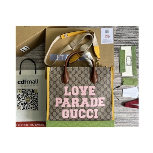 Gucci Love Parade Gucci Small Tote Bag in Beige ebony Supreme canvas With Yellow Leather Gucci Love Parade Gucci Small Tote Bag in Beige ebony Supreme canvas With Yellow Leather