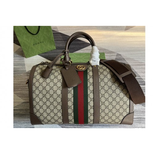 Gucci Ophidia medium duffle bag in Beige and ebony supreme canvas with Brown Leather