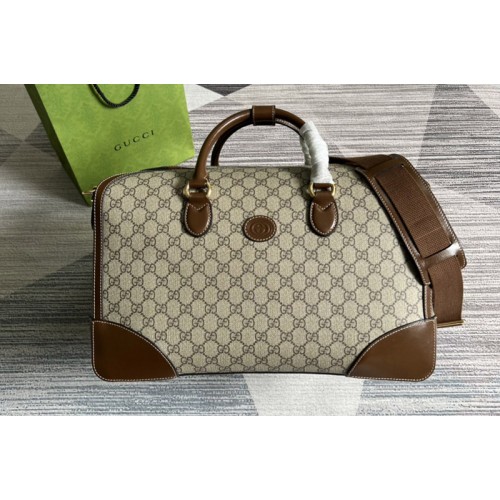 Gucci Duffle bag with Interlocking G in Beige and ebony Supreme canvas