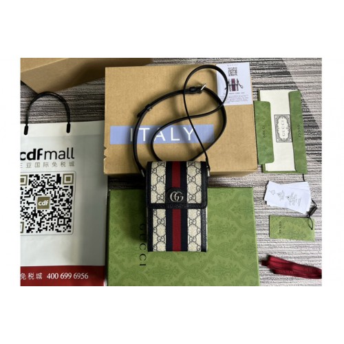 Gucci ‎ Ophidia top handle mini bag in Beige and Blue Supreme canvas