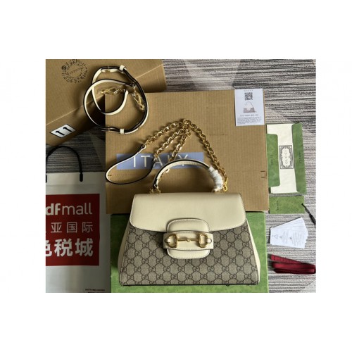 Gucci Horsebit 1955 medium bag in Beige and ebony Supreme canvas With White Leather Gucci Horsebit 1955 medium bag in Beige and ebony Supreme canvas With White Leather
