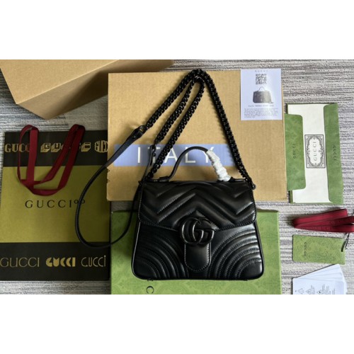 Gucci Marmont mini top handle bag in Black matelasse chevron leather