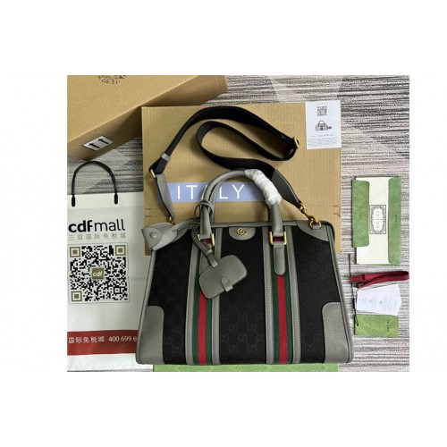 Gucci Bauletto Tote bag in Black Canvas With Grey Leather