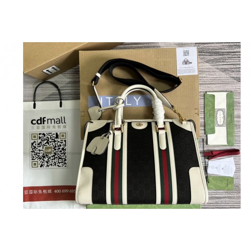 Gucci Bauletto Tote bag in Black Canvas With White Leather