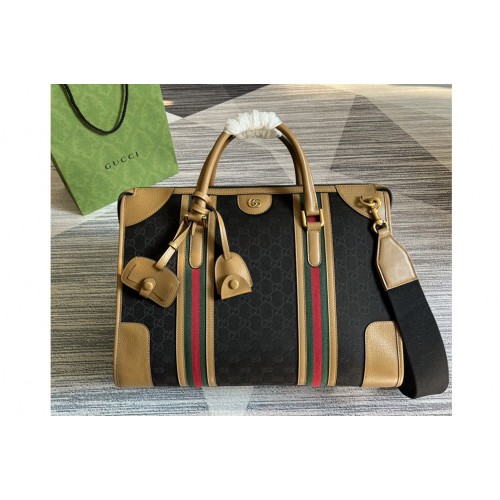 Gucci Bauletto Large Tote bag in Black Canvas With Brown Leather Gucci Bauletto Large Tote bag in Black Canvas With Brown Leather