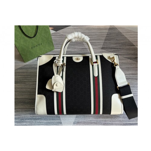 Gucci Bauletto Large Tote bag in Black Canvas With White Leather Gucci Bauletto Large Tote bag in Black Canvas With White Leather