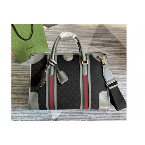 Gucci Bauletto Large Tote bag in Black Canvas With Grey Leather