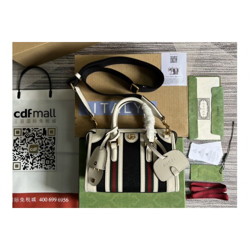 Gucci Bauletto Mini top handle bag in Black Canvas With White Leather Gucci Bauletto Mini top handle bag in Black Canvas With White Leather