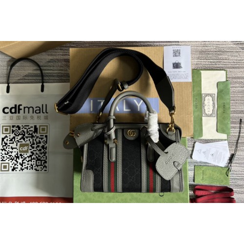 Gucci Bauletto Mini top handle bag in Black Canvas With Grey Leather