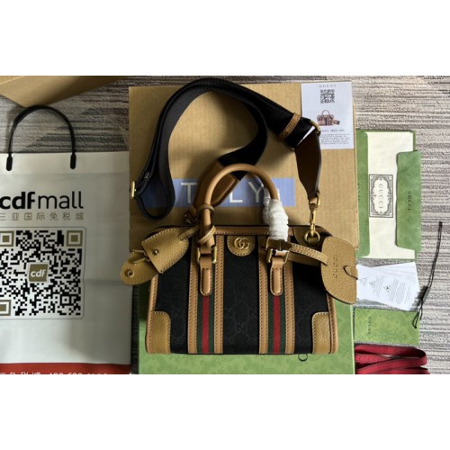 Gucci Bauletto Mini top handle bag in Black Canvas With Brown Leather Gucci Bauletto Mini top handle bag in Black Canvas With Brown Leather