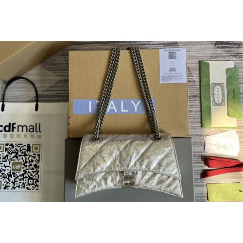Gucci x Balenciaga 7163512 Crush Small Chain Bag Quilted in silver metallized crushed calfskin