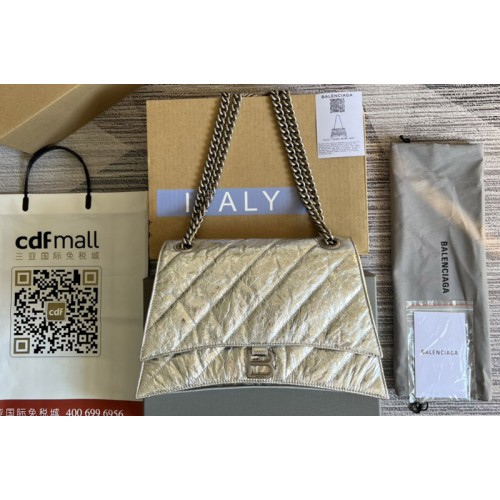 Gucci x Balenciaga Crush Medium Chain Bag Quilted in Silver metallized crushed calfskin Gucci x Balenciaga Crush Medium Chain Bag Quilted in Silver metallized crushed calfskin